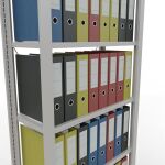 Grundregal, Büro-Fachbodenregal Stecksystem MULTIplus85, 2000 x 750 x 300 mm (HxBxT), 6 Fachböden, Kreuzstrebe, RAL 7035 lichtgrau, ohne Anschlagleiste