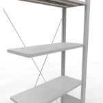 Anbauregal, Büro-Fachbodenregal Stecksystem MULTIplus85, 1800 x 750 x 300 mm (HxBxT), 5 Fachböden, Kreuzstrebe, RAL 7035 lichtgrau, ohne Anschlagleiste