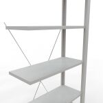 Anbauregal, Büro-Fachbodenregal Stecksystem MULTIplus85, 2000 x 750 x 300 mm (HxBxT), 6 Fachböden, Kreuzstrebe, RAL 7035 lichtgrau, ohne Anschlagleiste