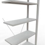 Anbauregal, Büro-Fachbodenregal Stecksystem MULTIplus85, 2300 x 750 x 300 mm (HxBxT), 7 Fachböden, Kreuzstrebe, RAL 7035 lichtgrau, ohne Anschlagleiste