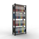 Grundregal, Büro-Fachbodenregal Stecksystem MULTIplus85, 1800 x 750 x 300 mm (HxBxT), 5 Fachböden, Kreuzstrebe, schwarz/RAL 7035 lichtgrau, ohne Anschlagleiste