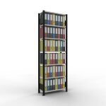 Grundregal, Büro-Fachbodenregal Stecksystem MULTIplus85, 2300 x 750 x 300 mm (HxBxT), 7 Fachböden, Kreuzstrebe, schwarz/RAL 7035 lichtgrau, ohne Anschlagleiste