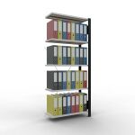 Anbauregal, Büro-Fachbodenregal Stecksystem MULTIplus85, 1800 x 750 x 300 mm (HxBxT), 5 Fachböden, Kreuzstrebe, schwarz/RAL 7035 lichtgrau, ohne Anschlagleiste