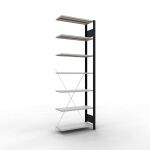 Anbauregal, Büro-Fachbodenregal Stecksystem MULTIplus85, 2300 x 750 x 300 mm (HxBxT), 7 Fachböden, Kreuzstrebe, schwarz/RAL 7035 lichtgrau, ohne Anschlagleiste