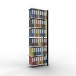 Anbauregal, Büro-Fachbodenregal Stecksystem MULTIplus85, 2300 x 750 x 300 mm (HxBxT), 7 Fachböden, Kreuzstrebe, schwarz/RAL 7035 lichtgrau, ohne Anschlagleiste