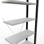 Anbauregal, Büro-Fachbodenregal Stecksystem MULTIplus85, 2300 x 750 x 300 mm (HxBxT), 7 Fachböden, Kreuzstrebe, schwarz/RAL 7035 lichtgrau, ohne Anschlagleiste
