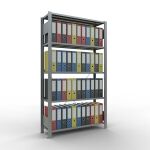 Grundregal, Büro-Fachbodenregal Stecksystem MULTIplus85, 1800 x 1000 x 300 mm (HxBxT), 5 Fachböden, Kreuzstrebe, verzinkt, mit Anschlagleiste