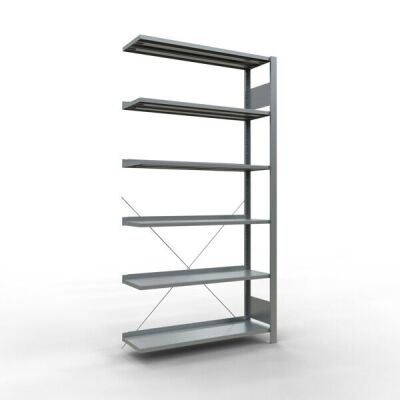 AR, Büro-Steckregal MULTIplus85, 2000 x 1000 x 300 mm, 6 Fachböden, Kreuzstrebe, verzinkt, mit Anschlagleiste