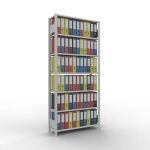 Grundregal, Büro-Fachbodenregal Stecksystem MULTIplus85, 2300 x 1000 x 300 mm (HxBxT), 7 Fachböden, Kreuzstrebe, RAL 7035 lichtgrau, mit Anschlagleiste