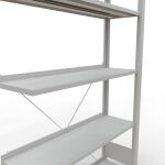 Anbauregal, Büro-Fachbodenregal Stecksystem MULTIplus85, 1800 x 1000 x 300 mm (HxBxT), 5 Fachböden, Kreuzstrebe, RAL 7035 lichtgrau, mit Anschlagleiste
