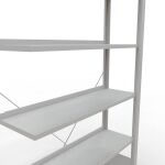 Anbauregal, Büro-Fachbodenregal Stecksystem MULTIplus85, 2000 x 1000 x 300 mm (HxBxT), 6 Fachböden, Kreuzstrebe, RAL 7035 lichtgrau, mit Anschlagleiste