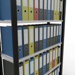 Grundregal, Büro-Fachbodenregal Stecksystem MULTIplus85, 2000 x 1000 x 300 mm (HxBxT), 6 Fachböden, Kreuzstrebe, schwarz/RAL 7035 lichtgrau, mit Anschlagleiste