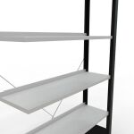 Anbauregal, Büro-Fachbodenregal Stecksystem MULTIplus85, 2000 x 1000 x 300 mm (HxBxT), 6 Fachböden, Kreuzstrebe, schwarz/RAL 7035 lichtgrau, mit Anschlagleiste