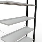 Anbauregal, Büro-Fachbodenregal Stecksystem MULTIplus85, 2300 x 1000 x 300 mm (HxBxT), 7 Fachböden, Kreuzstrebe, schwarz/RAL 7035 lichtgrau, mit Anschlagleiste