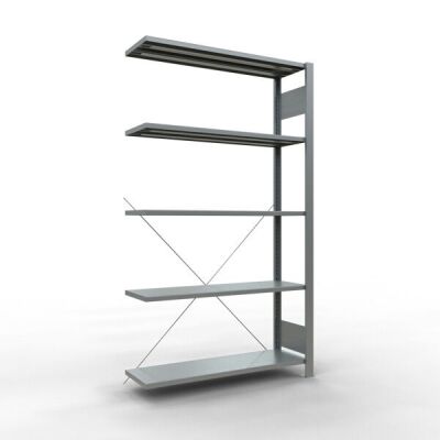 Anbauregal, Büro-Fachbodenregal Stecksystem MULTIplus85, 1800 x 1000 x 300 mm (HxBxT), 5 Fachböden, Kreuzstrebe, verzinkt, ohne Anschlagleiste