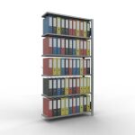 Anbauregal, Büro-Fachbodenregal Stecksystem MULTIplus85, 2000 x 1000 x 300 mm (HxBxT), 6 Fachböden, Kreuzstrebe, verzinkt, ohne Anschlagleiste