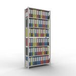 Grundregal, Büro-Fachbodenregal Stecksystem MULTIplus85, 2300 x 1000 x 300 mm (HxBxT), 7 Fachböden, Kreuzstrebe, RAL 7035 lichtgrau, ohne Anschlagleiste