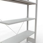 Anbauregal, Büro-Fachbodenregal Stecksystem MULTIplus85, 1800 x 1000 x 300 mm (HxBxT), 5 Fachböden, Kreuzstrebe, RAL 7035 lichtgrau, ohne Anschlagleiste