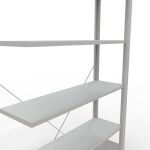 Anbauregal, Büro-Fachbodenregal Stecksystem MULTIplus85, 2000 x 1000 x 300 mm (HxBxT), 6 Fachböden, Kreuzstrebe, RAL 7035 lichtgrau, ohne Anschlagleiste