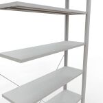Anbauregal, Büro-Fachbodenregal Stecksystem MULTIplus85, 2300 x 1000 x 300 mm (HxBxT), 7 Fachböden, Kreuzstrebe, RAL 7035 lichtgrau, ohne Anschlagleiste