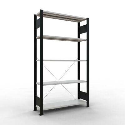 Grundregal, Büro-Fachbodenregal Stecksystem MULTIplus85, 1800 x 1000 x 300 mm (HxBxT), 5 Fachböden, Kreuzstrebe, schwarz/RAL 7035 lichtgrau, ohne Anschlagleiste