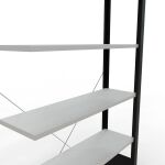 Anbauregal, Büro-Fachbodenregal Stecksystem MULTIplus85, 2000 x 1000 x 300 mm (HxBxT), 6 Fachböden, Kreuzstrebe, schwarz/RAL 7035 lichtgrau, ohne Anschlagleiste