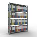 Grundregal, Büro-Fachbodenregal Stecksystem MULTIplus85, 1800 x 1300 x 300 mm (HxBxT), 5 Fachböden, Kreuzstrebe, verzinkt, mit Anschlagleiste