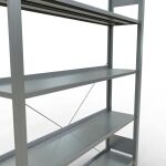 Grundregal, Büro-Fachbodenregal Stecksystem MULTIplus85, 1800 x 1300 x 300 mm (HxBxT), 5 Fachböden, Kreuzstrebe, verzinkt, mit Anschlagleiste