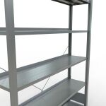 Grundregal, Büro-Fachbodenregal Stecksystem MULTIplus85, 2000 x 1300 x 300 mm (HxBxT), 6 Fachböden, Kreuzstrebe, verzinkt, mit Anschlagleiste