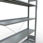 Anbauregal, Büro-Fachbodenregal Stecksystem MULTIplus85, 1800 x 1300 x 300 mm (HxBxT), 5 Fachböden, Kreuzstrebe, verzinkt, mit Anschlagleiste