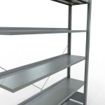 Anbauregal, Büro-Fachbodenregal Stecksystem MULTIplus85, 2000 x 1300 x 300 mm (HxBxT), 6 Fachböden, Kreuzstrebe, verzinkt, mit Anschlagleiste