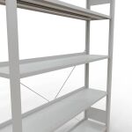 Grundregal, Büro-Fachbodenregal Stecksystem MULTIplus85, 1800 x 1300 x 300 mm (HxBxT), 5 Fachböden, Kreuzstrebe, RAL 7035 lichtgrau, mit Anschlagleiste