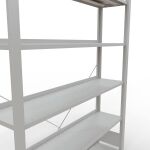 Grundregal, Büro-Fachbodenregal Stecksystem MULTIplus85, 2000 x 1300 x 300 mm (HxBxT), 6 Fachböden, Kreuzstrebe, RAL 7035 lichtgrau, mit Anschlagleiste