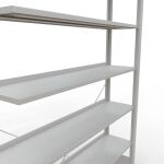 Anbauregal, Büro-Fachbodenregal Stecksystem MULTIplus85, 2300 x 1300 x 300 mm (HxBxT), 7 Fachböden, Kreuzstrebe, RAL 7035 lichtgrau, mit Anschlagleiste