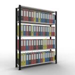 Grundregal, Büro-Fachbodenregal Stecksystem MULTIplus85, 1800 x 1300 x 300 mm (HxBxT), 5 Fachböden, Kreuzstrebe, schwarz/RAL 7035 lichtgrau, mit Anschlagleiste