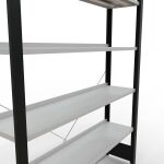 Grundregal, Büro-Fachbodenregal Stecksystem MULTIplus85, 2000 x 1300 x 300 mm (HxBxT), 6 Fachböden, Kreuzstrebe, schwarz/RAL 7035 lichtgrau, mit Anschlagleiste