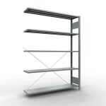 Anbauregal, Büro-Fachbodenregal Stecksystem MULTIplus85, 1800 x 1300 x 300 mm (HxBxT), 5 Fachböden, Kreuzstrebe, verzinkt, ohne Anschlagleiste