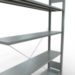 Anbauregal, Büro-Fachbodenregal Stecksystem MULTIplus85, 1800 x 1300 x 300 mm (HxBxT), 5 Fachböden, Kreuzstrebe, verzinkt, ohne Anschlagleiste