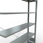 Anbauregal, Büro-Fachbodenregal Stecksystem MULTIplus85, 2000 x 1300 x 300 mm (HxBxT), 6 Fachböden, Kreuzstrebe, verzinkt, ohne Anschlagleiste