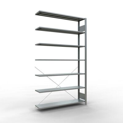 Anbauregal, Büro-Fachbodenregal Stecksystem MULTIplus85, 2300 x 1300 x 300 mm (HxBxT), 7 Fachböden, Kreuzstrebe, verzinkt, ohne Anschlagleiste