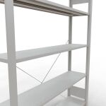 Grundregal, Büro-Fachbodenregal Stecksystem MULTIplus85, 1800 x 1300 x 300 mm (HxBxT), 5 Fachböden, Kreuzstrebe, RAL 7035 lichtgrau, ohne Anschlagleiste