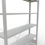 Grundregal, Büro-Fachbodenregal Stecksystem MULTIplus85, 2000 x 1300 x 300 mm (HxBxT), 6 Fachböden, Kreuzstrebe, RAL 7035 lichtgrau, ohne Anschlagleiste