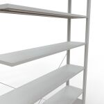 Anbauregal, Büro-Fachbodenregal Stecksystem MULTIplus85, 2300 x 1300 x 300 mm (HxBxT), 7 Fachböden, Kreuzstrebe, RAL 7035 lichtgrau, ohne Anschlagleiste