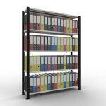 Grundregal, Büro-Fachbodenregal Stecksystem MULTIplus85, 1800 x 1300 x 300 mm (HxBxT), 5 Fachböden, Kreuzstrebe, schwarz/RAL 7035 lichtgrau, ohne Anschlagleiste