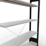 Anbauregal, Büro-Fachbodenregal Stecksystem MULTIplus85, 1800 x 1300 x 300 mm (HxBxT), 5 Fachböden, Kreuzstrebe, schwarz/RAL 7035 lichtgrau, ohne Anschlagleiste