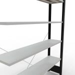 Anbauregal, Büro-Fachbodenregal Stecksystem MULTIplus85, 2000 x 1300 x 300 mm (HxBxT), 6 Fachböden, Kreuzstrebe, schwarz/RAL 7035 lichtgrau, ohne Anschlagleiste