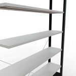 Anbauregal, Büro-Fachbodenregal Stecksystem MULTIplus85, 2300 x 1300 x 300 mm (HxBxT), 7 Fachböden, Kreuzstrebe, schwarz/RAL 7035 lichtgrau, ohne Anschlagleiste