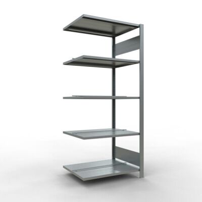 Anbauregal, Büro-Fachbodenregal Stecksystem MULTIplus150, 1800 x 750 x 600 mm (HxBxT), 5 Fachböden, Längenriegel, verzinkt, mit Mittelanschlag