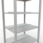 Grundregal, Büro-Fachbodenregal Stecksystem MULTIplus150, 2000 x 750 x 600 mm (HxBxT), 6 Fachböden, Längenriegel, RAL 7035 lichtgrau, mit Mittelanschlag