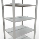 Grundregal, Büro-Fachbodenregal Stecksystem MULTIplus150, 2300 x 750 x 600 mm (HxBxT), 7 Fachböden, Längenriegel, RAL 7035 lichtgrau, mit Mittelanschlag